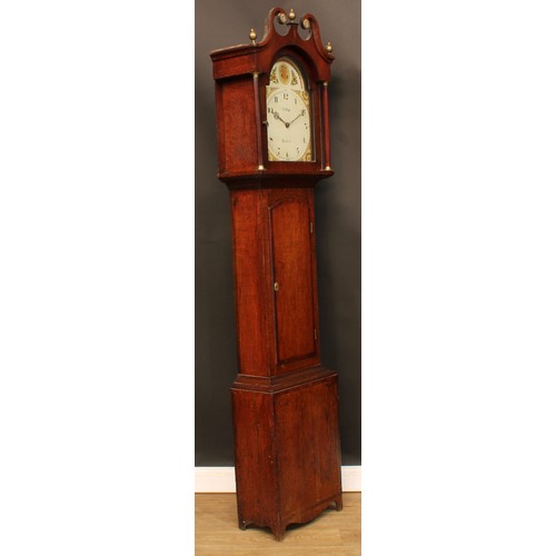 2113 - A 19th century oak and mahogany longcase clock, 28cm arched painted dial inscribed R. Holt, Newark, ... 