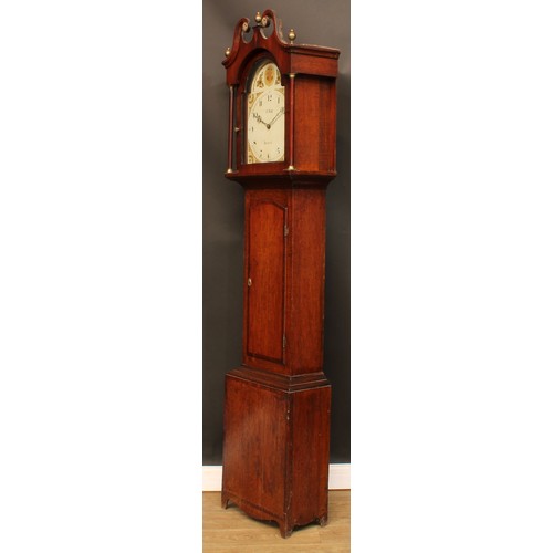 2113 - A 19th century oak and mahogany longcase clock, 28cm arched painted dial inscribed R. Holt, Newark, ... 