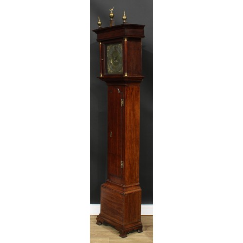 2119 - A George III Derbyshire oak longcase clock, 29cm square brass dial inscribed Thos Mawkes, Chesterfie... 