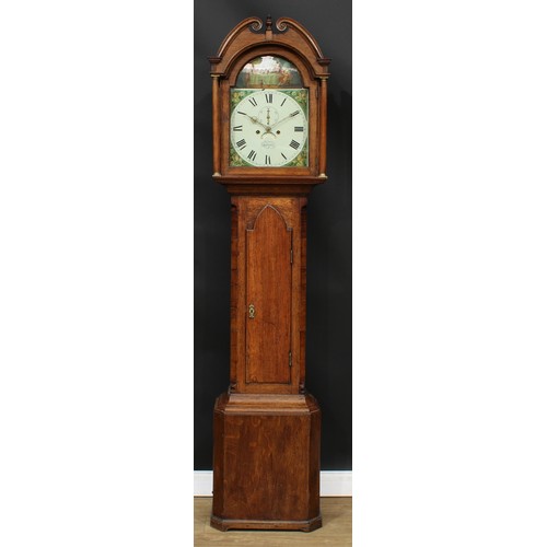 2126 - A George III Yorkshire oak longcase clock, 33cm arched enamel dial inscribed Wilson, Guisboro, Roman... 