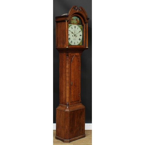 2126 - A George III Yorkshire oak longcase clock, 33cm arched enamel dial inscribed Wilson, Guisboro, Roman... 