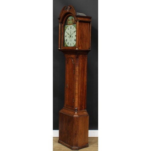 2126 - A George III Yorkshire oak longcase clock, 33cm arched enamel dial inscribed Wilson, Guisboro, Roman... 