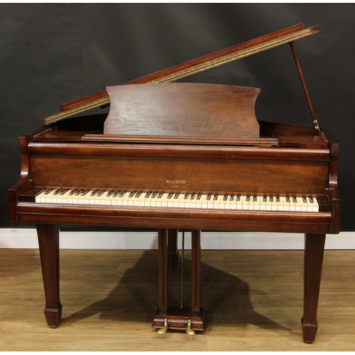 1373 - An early 20th century mahogany petit grand piano, by Allison, London, the action by Herrburger Brook... 