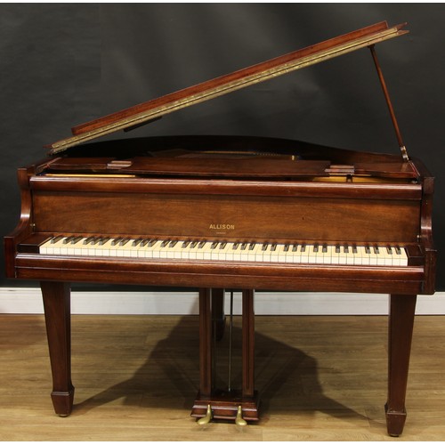 1373 - An early 20th century mahogany petit grand piano, by Allison, London, the action by Herrburger Brook... 