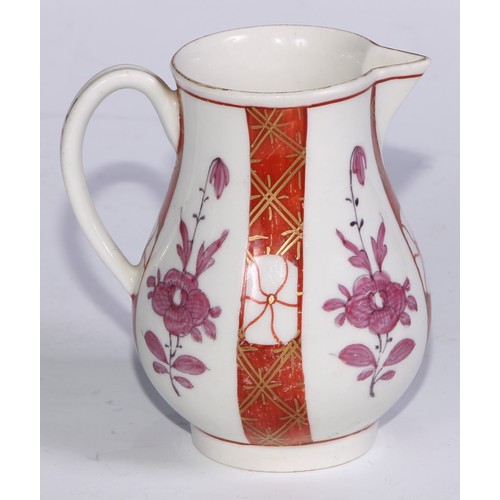 670 - A Worcester Scarlet Japan pattern sparrow beak cream jug, 9cm high, c.1770