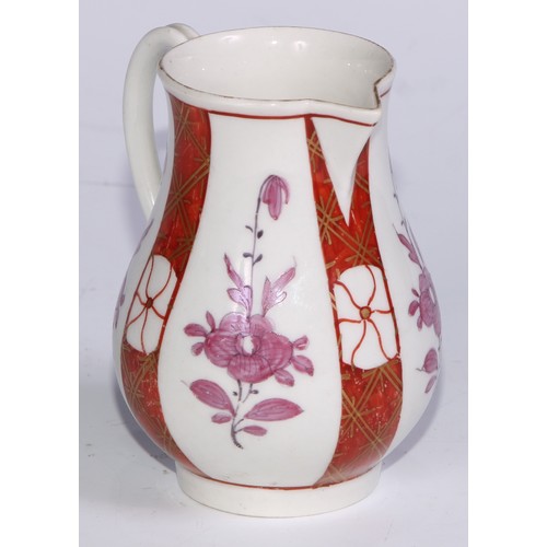 670 - A Worcester Scarlet Japan pattern sparrow beak cream jug, 9cm high, c.1770