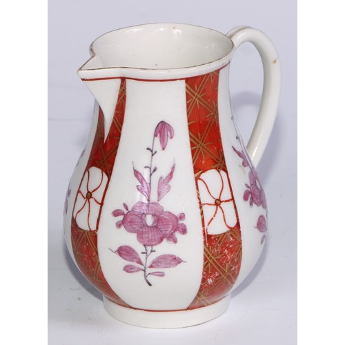 670 - A Worcester Scarlet Japan pattern sparrow beak cream jug, 9cm high, c.1770