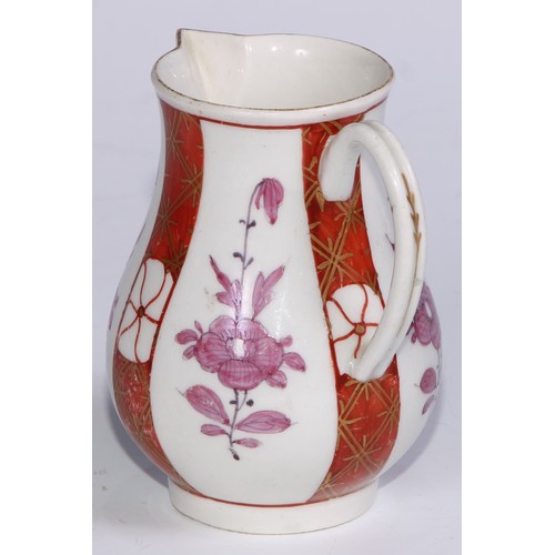 670 - A Worcester Scarlet Japan pattern sparrow beak cream jug, 9cm high, c.1770