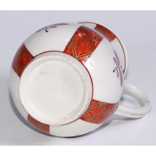 670 - A Worcester Scarlet Japan pattern sparrow beak cream jug, 9cm high, c.1770