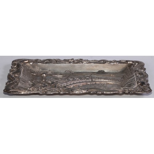 995 - A Japanese antimony shaped rectangular tray, embossed with a procession of rats, dragons to border, ... 