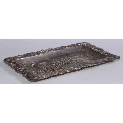 995 - A Japanese antimony shaped rectangular tray, embossed with a procession of rats, dragons to border, ... 