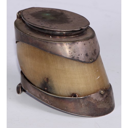 1287 - A 19th century mounted hoof table snuff box, hinged cover, 9cm long, c.1880