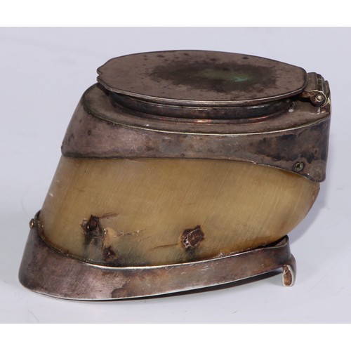 1287 - A 19th century mounted hoof table snuff box, hinged cover, 9cm long, c.1880