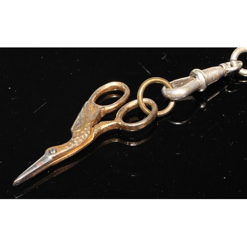 18 - Sewing - a Victorian E.P.N.S chatelaine, retailed by Rodrigues, 42 Piccadilly, London, the Gothic Re... 