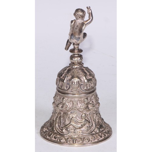 21 - A Victorian electro-type table bell, in the Renaissance taste, the handle as a putto, 14cm high, des... 