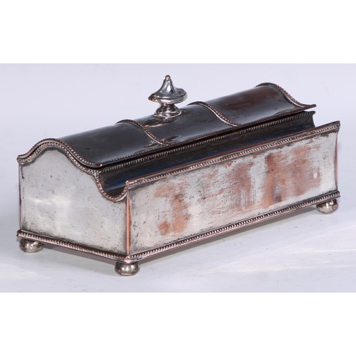 24 - A George III Old Sheffield Plate treasury inkstand, hinged serpentine cover with Neo-Classical urn f... 