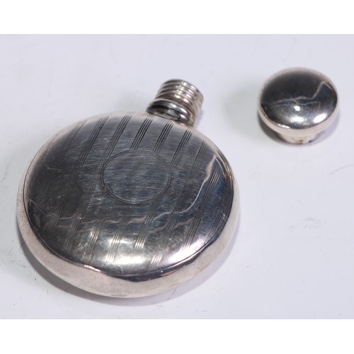 166 - A George V silver moon shaped scent bottle, screw-fitting cover, 6cm long, Birmingham 1911; another,... 