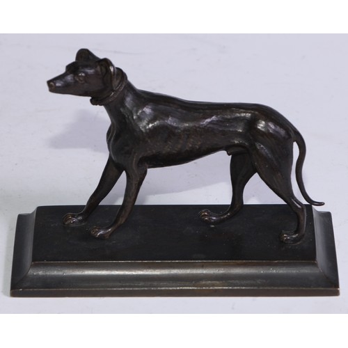 1675 - French School (19th century), a dark patinated animalier bronze, of a dog, spreading rectangular bas... 