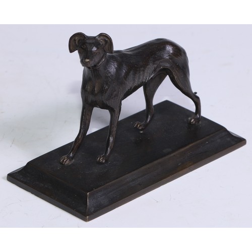 1675 - French School (19th century), a dark patinated animalier bronze, of a dog, spreading rectangular bas... 