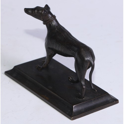 1675 - French School (19th century), a dark patinated animalier bronze, of a dog, spreading rectangular bas... 