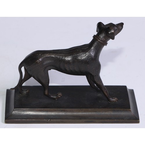 1675 - French School (19th century), a dark patinated animalier bronze, of a dog, spreading rectangular bas... 