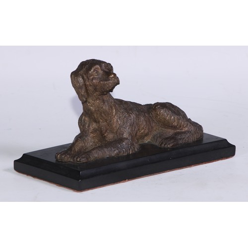 1674 - French School (19th century), a brown patinated bronze, of a dog, rectangular black marble base, 18c... 