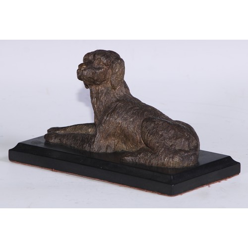 1674 - French School (19th century), a brown patinated bronze, of a dog, rectangular black marble base, 18c... 