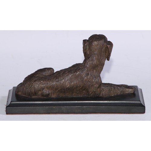 1674 - French School (19th century), a brown patinated bronze, of a dog, rectangular black marble base, 18c... 