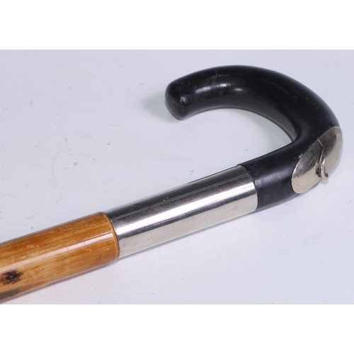 1339 - A horse measuring walking stick, curved handle enclosing a scale, bamboo cane, 94cm long