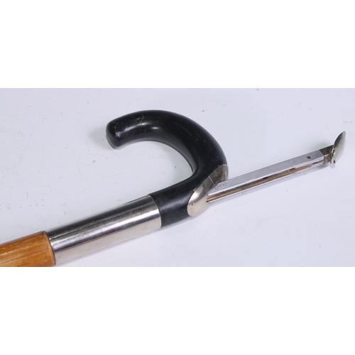 1339 - A horse measuring walking stick, curved handle enclosing a scale, bamboo cane, 94cm long