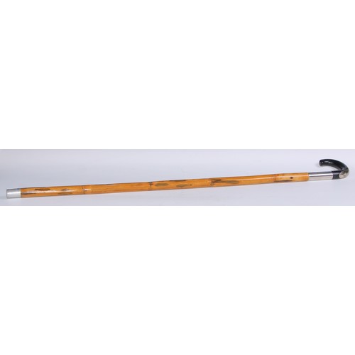 1339 - A horse measuring walking stick, curved handle enclosing a scale, bamboo cane, 94cm long