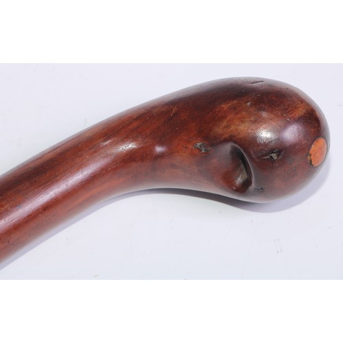 1334 - A 19th century novelty walking stick, the pommel with a bird call, 88cm long