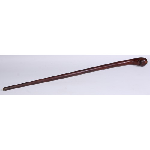 1334 - A 19th century novelty walking stick, the pommel with a bird call, 88cm long