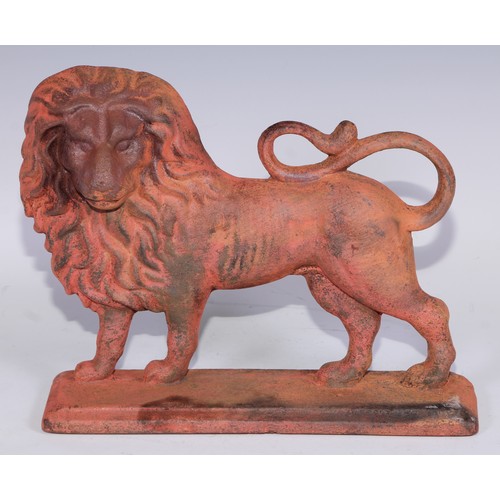 1389 - A 19th century cast iron door stop, by G Barker, Northallerton [Yorkshire], as a lion, 30cm long, c.... 