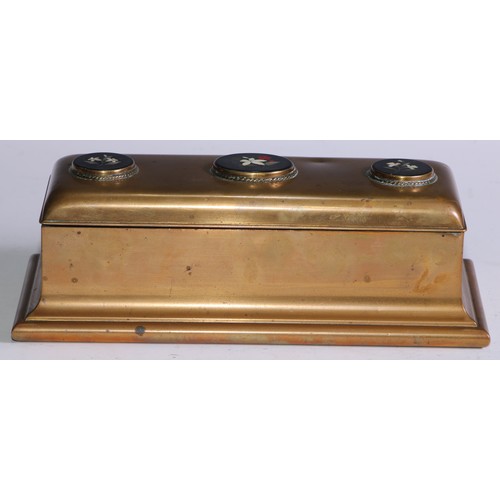 1391 - A 19th century Derbyshire Ashford marble mounted gilt brass rectangular writing box, hinged cover se... 