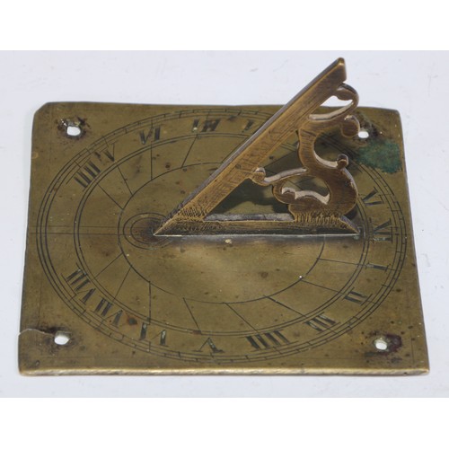 a-19th-century-brass-sun-dial-engraved-with-roman-numerals-shaped-gnomon-11cm-wide