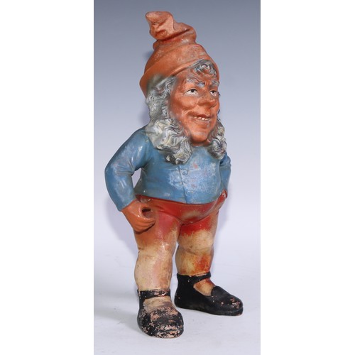 1397 - A 19th century German terracotta gnome, painted in polychrome, 32cm high, c.1880