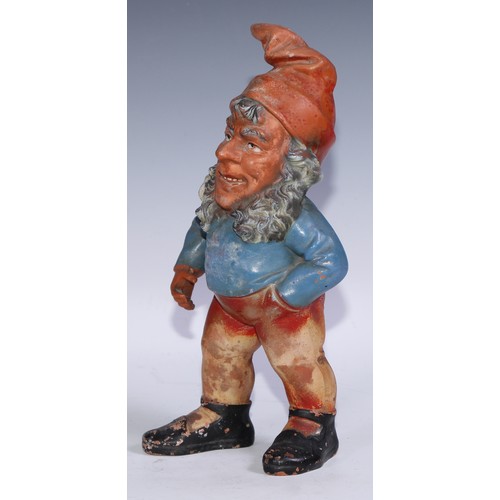 1397 - A 19th century German terracotta gnome, painted in polychrome, 32cm high, c.1880