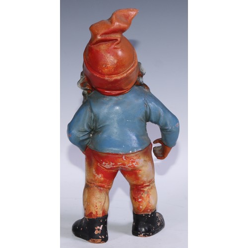 1397 - A 19th century German terracotta gnome, painted in polychrome, 32cm high, c.1880