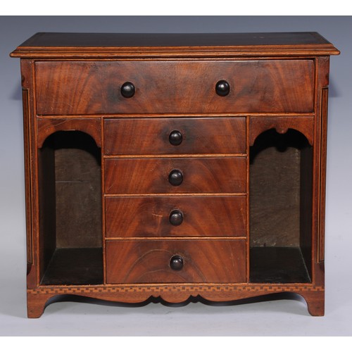 1621 - A 19th century mahogany miniature chest, moulded slightly over sailing top with inlaid egg-and-dart ... 