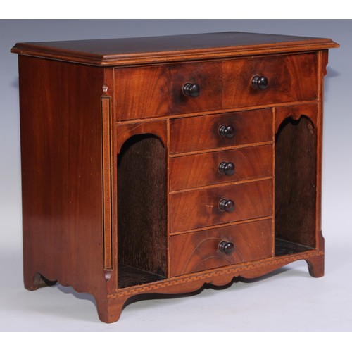 1621 - A 19th century mahogany miniature chest, moulded slightly over sailing top with inlaid egg-and-dart ... 