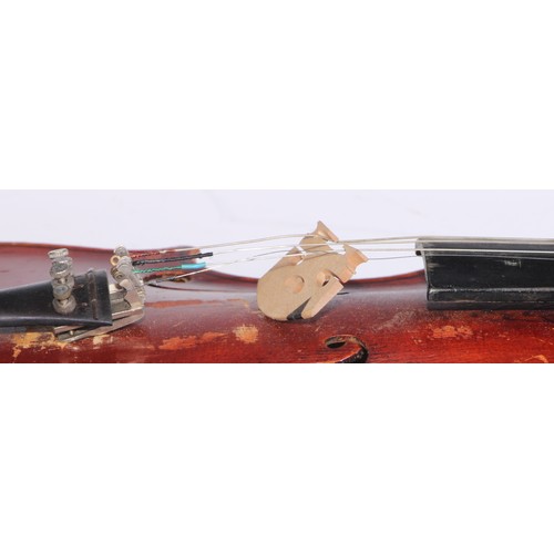 1369 - A violin, the one piece back 33.75cm long excluding button, outlined throughout with purfling, Strad... 