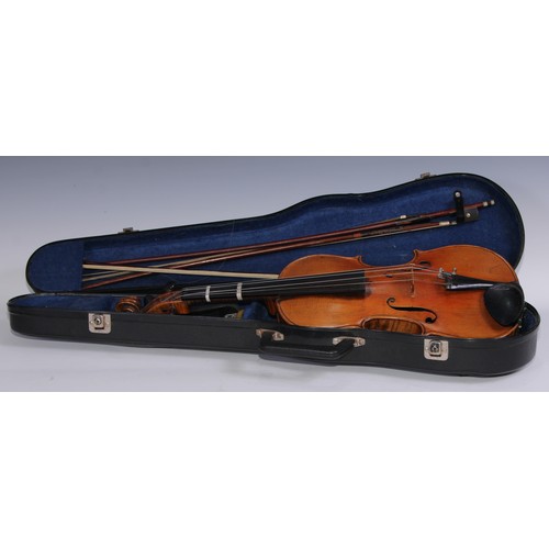 1371 - A violin, the two piece back 36cm long excluding button, paper label inscribed in ink Special Copy S... 