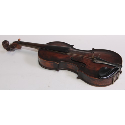 1370 - A violin, the two piece back 35cm long excluding button, 58cm long overall, 19th century