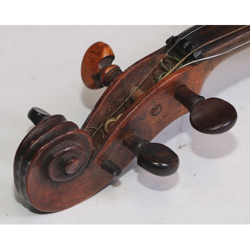 1370 - A violin, the two piece back 35cm long excluding button, 58cm long overall, 19th century