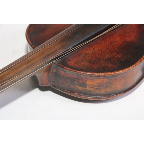 1370 - A violin, the two piece back 35cm long excluding button, 58cm long overall, 19th century