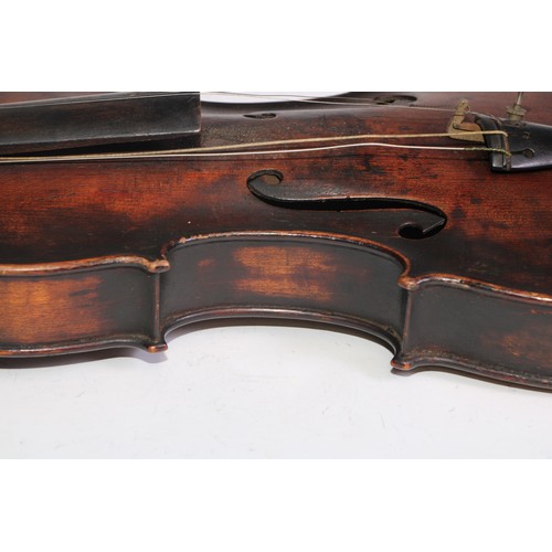 1370 - A violin, the two piece back 35cm long excluding button, 58cm long overall, 19th century