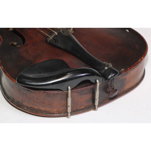 1370 - A violin, the two piece back 35cm long excluding button, 58cm long overall, 19th century