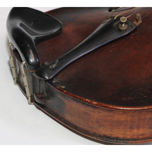 1370 - A violin, the two piece back 35cm long excluding button, 58cm long overall, 19th century