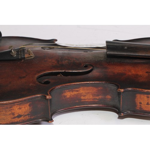 1370 - A violin, the two piece back 35cm long excluding button, 58cm long overall, 19th century